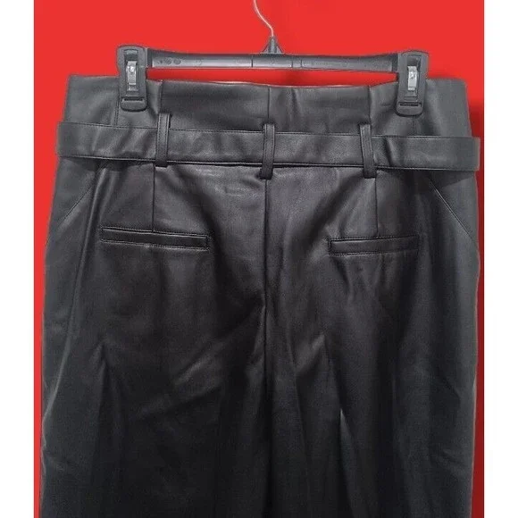 Lucy Paris Belted Paper Bag Waist Black Faux Leather High Rise Womens Sz L Pant - Picture 8 of 16